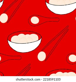 Seamless pattern with glutinous rice balls illustration on red background