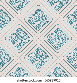 Seamless pattern with glyphs of the Maya periods calendar names for your design