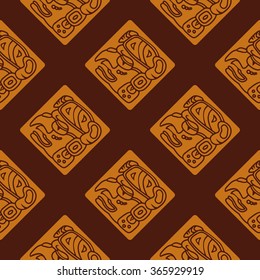 Seamless pattern with glyphs of the Maya periods calendar names for your design