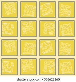 Seamless pattern with glyphs of the Maya periods calendar names for your design