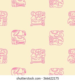 Seamless pattern with glyphs of the Maya periods calendar names for your design