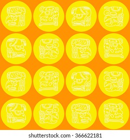 Seamless pattern with glyphs of the Maya periods calendar names for your design