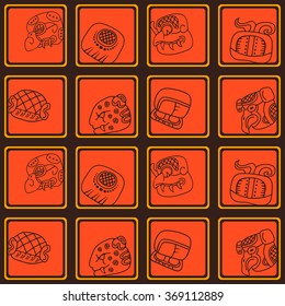 Seamless pattern with glyphs of the Mayan writing for your design