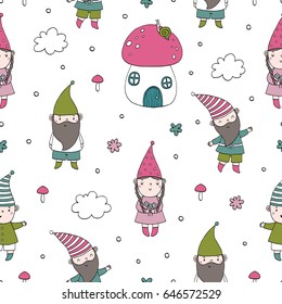 Seamless pattern with gnomes