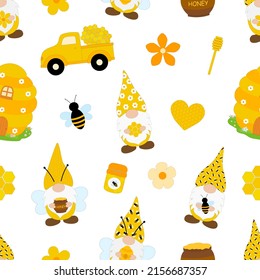 Seamless pattern Gnomes Bees vector illustration