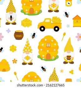 Seamless pattern Gnomes Bees vector illustration