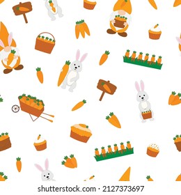 Seamless pattern Gnomes bunny carrot vector illustration