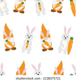 Seamless pattern Gnomes bunny carrot vector illustration