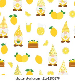 Seamless pattern Gnomes lemons vector illustration