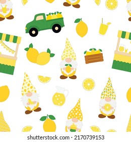 Seamless pattern gnomes lemons vector illustration