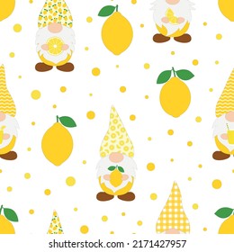 Seamless pattern gnomes lemons vector illustration