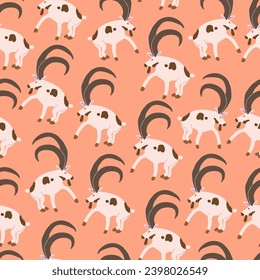 seamless pattern with goat in vector. artiodactyl mammal. For background, wallpaper, textile, print, wrapping. Series of animal images in flat style