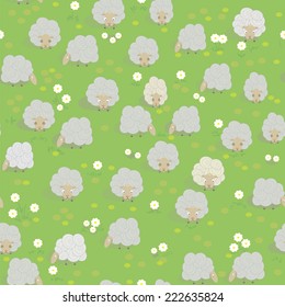 seamless pattern with goats. Funny animal in the grass. Vector texture