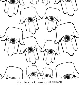seamless pattern god hamsa hand symbol Eye Islam coloring. vector illustration
