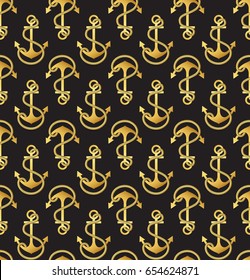 Seamless pattern gold anchor. Vector illustration.