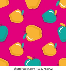 Seamless pattern with gold apples on pink background. Fruit background.