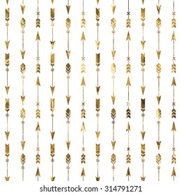 Seamless pattern with gold arrows. Tribal ornament. Ethnic and Aztec pattern. Tribal background. Aztec flash tattoo. Vector illustration