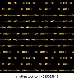 Seamless pattern with gold arrows. Tribal ornament. Ethnic and Aztec pattern. Tribal background. Vector illustration