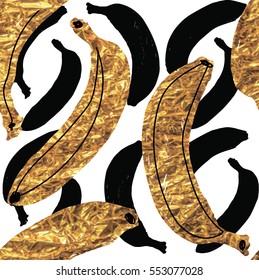 
Seamless pattern with gold bananas. Stylish abstract background. freehand drawing.