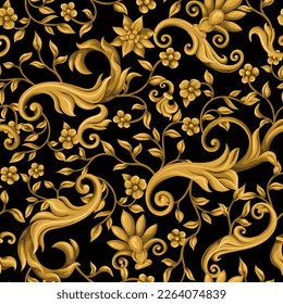 Seamless pattern with gold baroque elements. Vector