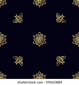 Seamless pattern with gold Bee