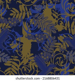 Seamless pattern with gold birds for fabrics, textiles, packaging and wallpaper. Vector illustration.
