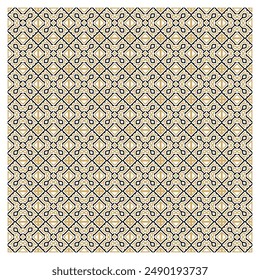 Nahtloses Muster mit goldenen und schwarzen geometrischen Formen auf weißem Hintergrund
