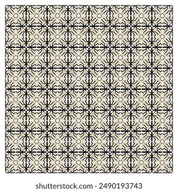 Seamless pattern with gold and black geometric shapes on a white background