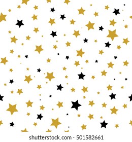 Seamless pattern with gold and black stars on a white background. Vector illustration.