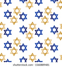 Seamless pattern with gold and blue Star of David. Template for background, banner, card, poster, web, textile. Vector EPS10 illustration