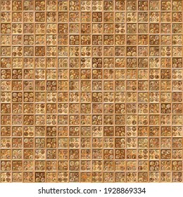 Seamless pattern. Gold, brass colors. Checkered texture. Pseudo 3d.