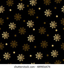 Seamless pattern with gold and brown snowflakes. Vector illustration.