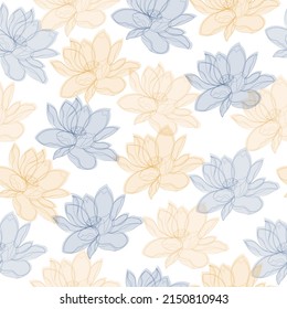Seamless pattern with gold and burgundy flowers and leaves.  Vector seamless pattern. Illustration in flat cartoon style.