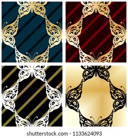 Seamless pattern. Gold butterflies. Line. Vector illustration. background. set