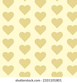 Seamless pattern gold candy hearts swirl rays on beige background.Love Concept. Happy valentines day, women day holiday, dating invitation, wedding or marriage greeting card design. Vector romantic .