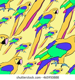 seamless pattern of gold the Caribbean parrot sitting vector illustration