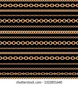 Seamless pattern of Gold chain lines on black background. Vector illustration. Can use as background, t shirt design, textile print, clothing and linen, wallpapers, wrapping paper