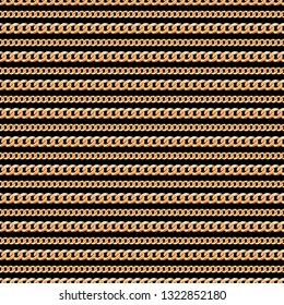 Seamless pattern of Gold chain lines on black background. Vector illustration. Can use as background, t shirt design, textile print, clothing and linen, wallpapers, wrapping paper