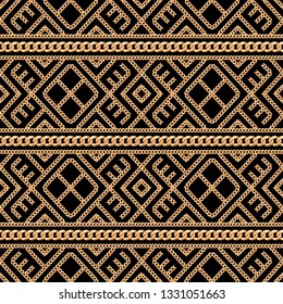 Seamless pattern of Gold chain ornament on black background. Vector illustration. Can use as background, t shirt design, textile print, clothing and linen, wallpapers, wrapping paper