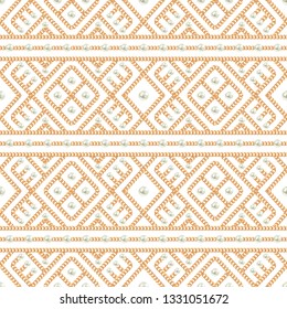 Seamless pattern of Gold chain ornament and pearls on white background. Vector illustration. Can use as background, t shirt design, textile print, clothing and linen, wallpapers, wrapping paper