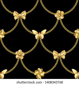Seamless pattern with gold chain and pendants