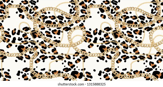 Seamless pattern with gold chains and fashion element decoration design for Scarfs, Wallpaper,Print, Fabric - Vector