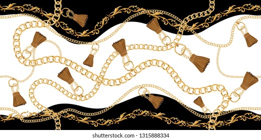 Seamless pattern with gold chains and fashion element decoration design for Scarfs, Wallpaper,Print, Fabric - Vector