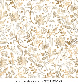 Seamless pattern with gold Christmas elements. Vector