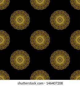 Seamless Pattern With Gold Circle Ornament On Black Background