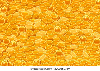 Seamless pattern Gold coin background, pile of gold coins treasure top view. Vector illustration pattern