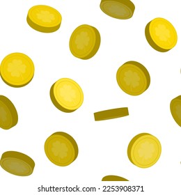 Seamless pattern with gold coins. Coins are falling. Vector illustration.
