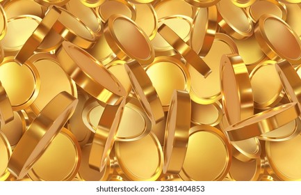 Nahtlose Muster, Goldmünzen fallen. Münzstück. Im 3D-Stil. Vektorgrafik