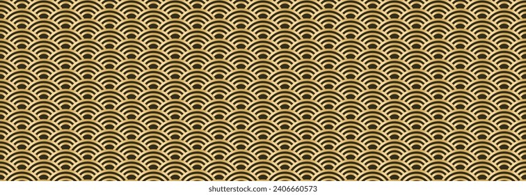 Seamless pattern of gold colored scales. background, Japanese, luxurious, elegant. Vector