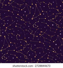 Padrão contínuo com constelação de ouro. Ilustração de vetor de astrologia